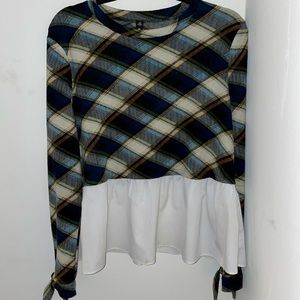 Design Lab Long Sleeve Tartan Pattern Blouse